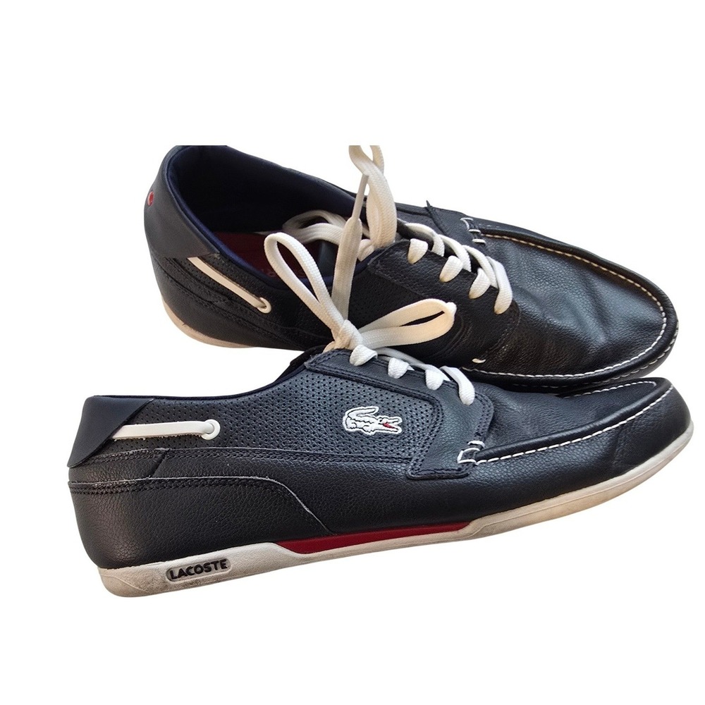 Lacoste Dreyfus Mens Navy Blue Leather‎ Boat Shoe Sneakers Size 11